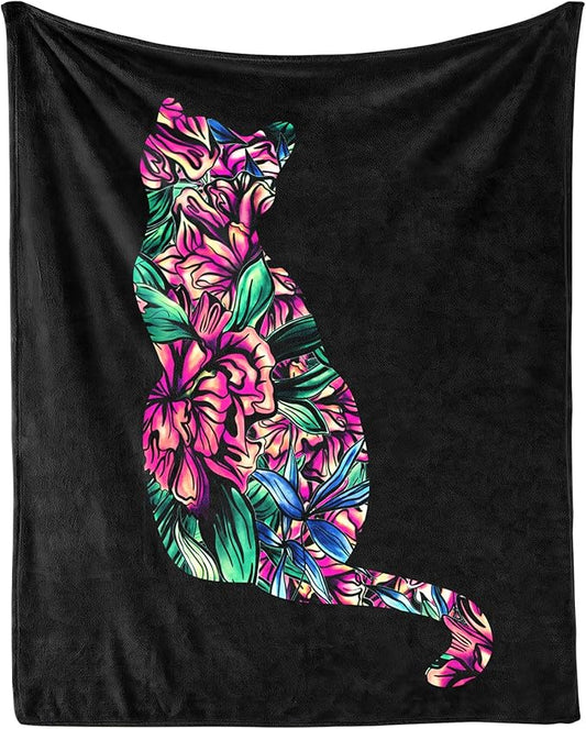Cat Blanket Gifts - 30"x40" Cute Throw Blanket for Adults Kids - Black Soft Plush Throws for Bed, Couch & Travel