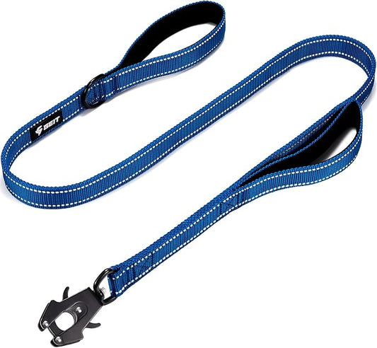 GEIT 4/5/6FT Heavy Duty Dog Leash with 2 Comfortable Padded Handles, Reflective Rope Leashes with Quick Release/Locking Tactical Frog Clip for Small Medium and Large Dogs, Blue