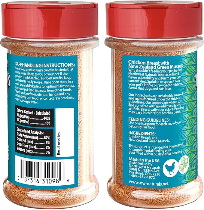 Northwest Naturals Freeze-Dried Chicken Breast with Green Lipped Mussels - Functional Topper - for Dogs and Cats - Healthy, Limited, Human Grade Ingredients, All Natural, Made in USA, 5 Oz (Pack of 1)