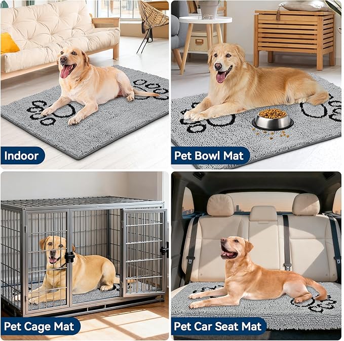 Super Absorbent Dog Door Mat, 48"*30“ Anti Slip Mat for Muddy Paws, Pet Rugs for Dirty Paws Washable That Absorbs Moisture and Dirt, for Dog Cage and Pet Resting Carpet
