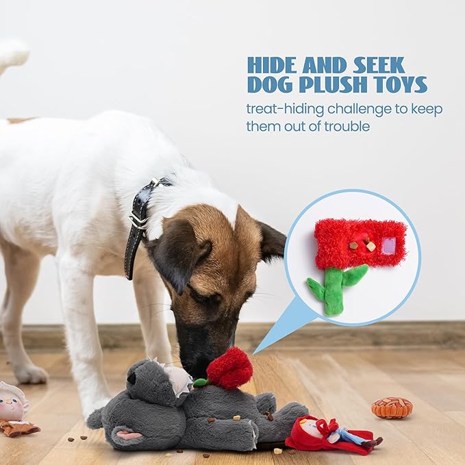 Nocciola Fairy Tale Squeaky Dog Toys, Cute Interactive Plush Stuffed Hide and Seek Cognitive Puzzle Puppy Crinkle Chew Toy for Small, Medium Breed