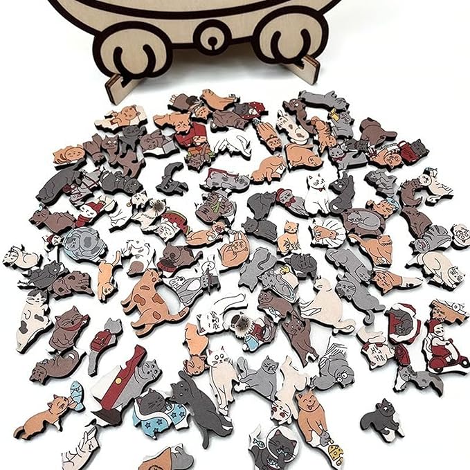 135-Piece Colored Cat Shaped Wooden Jigsaw Puzzle, Unique Cats Shaped Wooden Puzzle Decor Gifts for Cats Lovers (Set B)