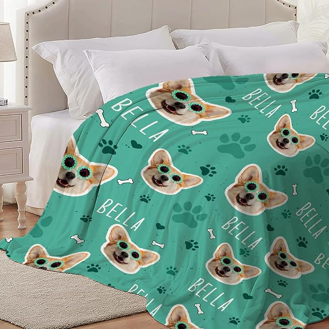 Personalized Pet Blanket,Custom Pet Blanket with Name Photo,Puppy Blanket Gift for Dogs Cats Lovers Mom Dad,Soft Cozy Fleece Throw for Bed Sofa Travel Medium 60"x50"