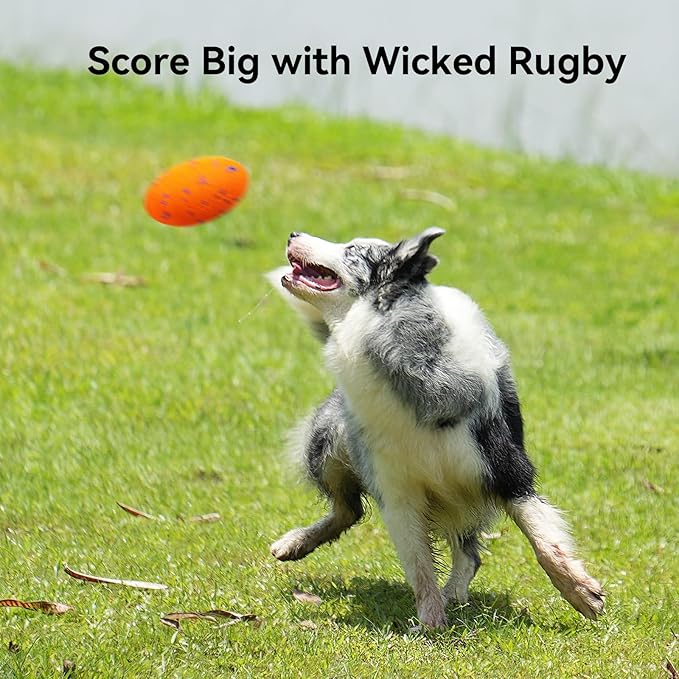 Cheerble Smart Interactive Dog Toy, Wicked Rugby, Squeaky Dog Toy Football, Automatic Moving, Bouncing, and Rotating, E-TPU Material, Bouncing Fetch Toy for Indoor/Outdoor Use and Small to Large Dogs