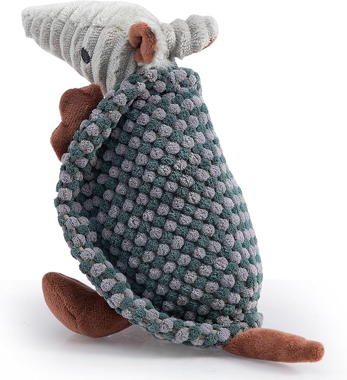 Hollypet Plush Dog Squeaky Toy Stuffed Armadillo Animal Pet Puppy Chew Toys with Clean Teeth for Small Medium Large All Breed Sizes Dogs, Light Gray and Dark Green,8 in