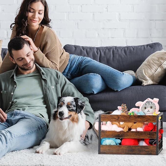 CADUKE Dog Toy Bin Set of 2, Metal Dog Toy Storage Baskets with Handles, Large Dog Toy Box, Durable Doy Toy Organizer, Perfect for Organizing Chew Toys, Puppy Leash, Accessories