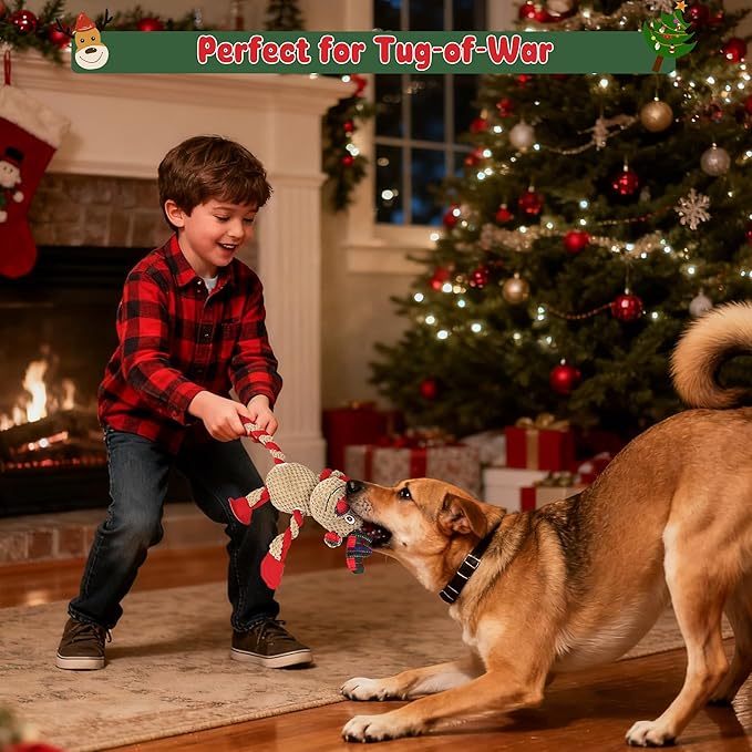 IOKHEIRA Christmas Dog Toys - Squeaky Dog for Small, Medium, and Large Dogs, Holiday Dog Toys with Organic Cotton, 5 Squeakers & Crinkle Papers, Soft Plush for Tug of War