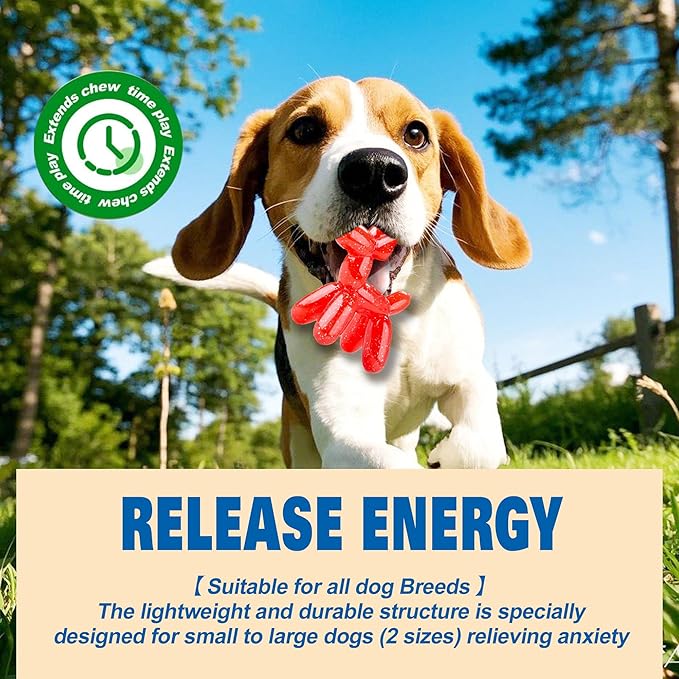 Durable Dog Chew Toy – Balloon Dog Shape, 4.72” for Small & Medium Dogs, Tough Plastic, Interactive Chew Toy for Boredom & Dental Health（Red）