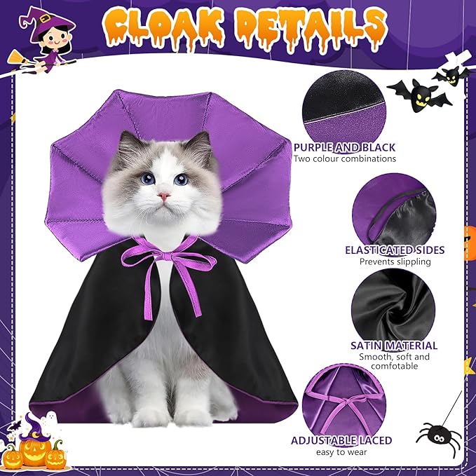 Cat Vampire Cloak-Pet Halloween Costumes, Dogs Cats Cape, Pet Cosplay Vampire Cloak & Accessories Costume Outfit for Halloween Party (Purple,S)
