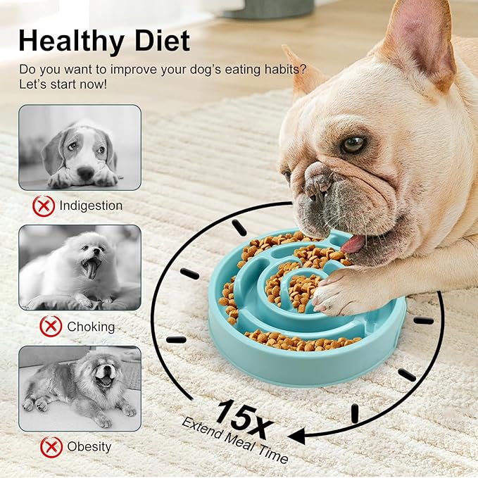 Slow Feeder Dog Bowls Puzzle Dog Bowl with Anti-Slip Slow Feeder & Non-Slip Design, Boredom and Anxiety Reducer Suitable for All Breed Dogs and Cat