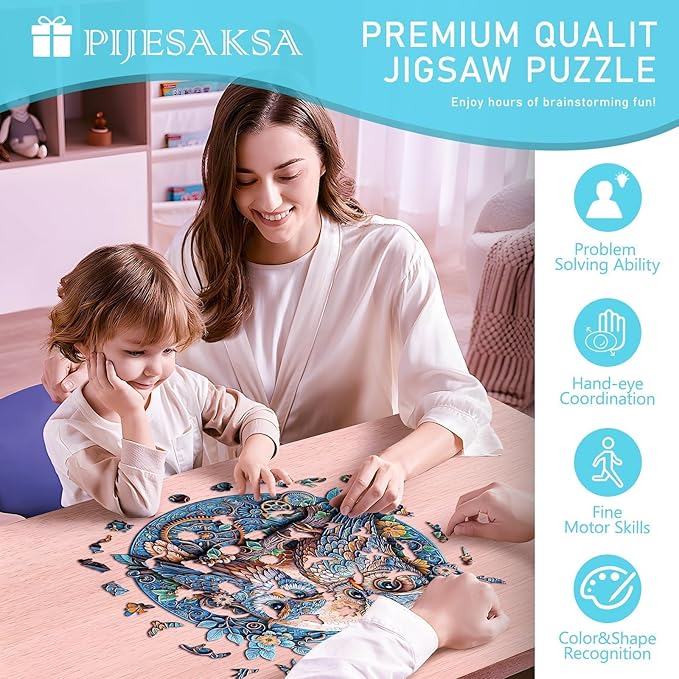 Wooden Puzzles for Adults - Embossed Owl Puzzle, Unique Shape Wooden Jigsaw Puzzle for Adults, Wood Puzzles Adult, Good Gift Idea for Family, Wall Art Home Decor (M-11.4 * 10.9in -190 Pieces)