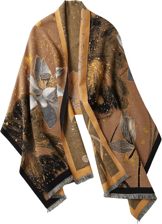 Jeelow Womens Pashmina Shawl Wrap Scarf - Elegant Dressy Evening Poncho Cape for Formal and Wedding Outfits