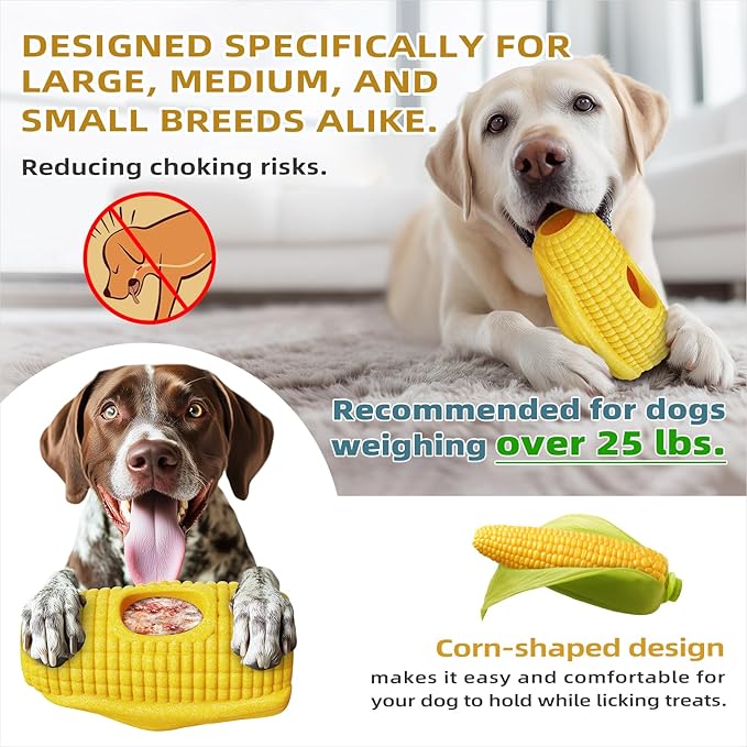 Interactive Dog Toys for Aggressive Chewers, Dog Toy to Keep Them Busy, Corn-Shaped Durable Dog Chew Toys for Large & Medium Breeds, Frozen Treat Holder for Anxiety Relief & Dental Care