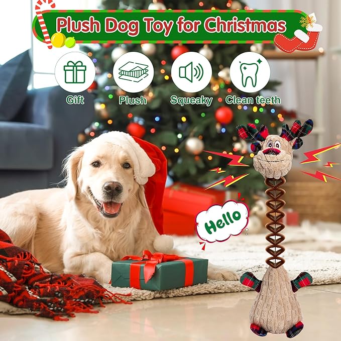 Christmas Dog Toys, Plush Squeaky Toy With Crinkle Paper, Cute Puppy Toys With Cotton, Durable Interactive Chew Toys for Small Medium Large Breed