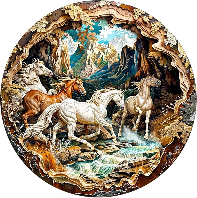 Wooden Puzzle for Adults-3D Visual Effect Horse Wooden Puzzle Unique Shape Advanced Wooden Jigsaw Puzzle for Adults and Kids,Best Birthday Gift,Christmas Craft kit (M-11.4 * 11.4in-200pcs)