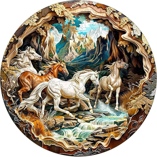 Wooden Puzzle for Adults-3D Visual Effect Horse Wooden Puzzle Unique Shape Advanced Wooden Jigsaw Puzzle for Adults and Kids,Best Birthday Gift,Christmas Craft kit (M-11.4 * 11.4in-200pcs)