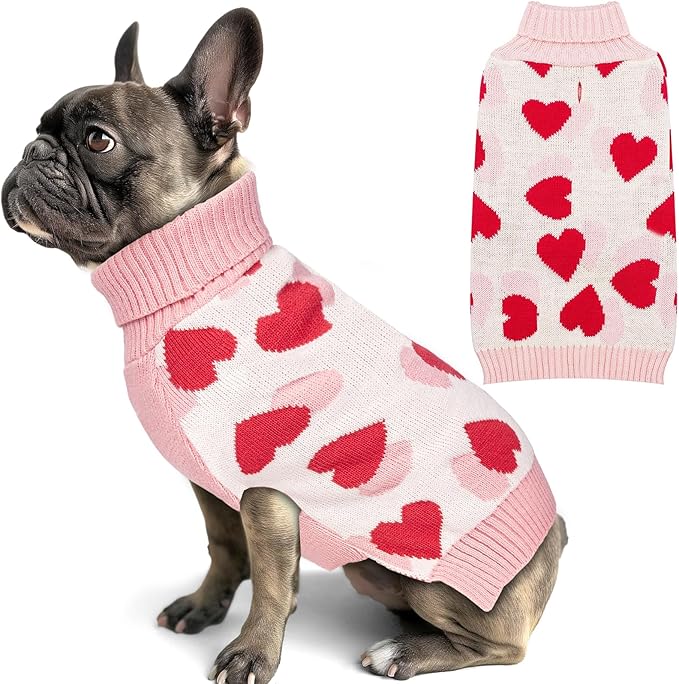 KYEESE Dogs Sweaters Small Dog Sweaters Red Heartwith Leash Hole Pet Sweater Pet Clothes,M