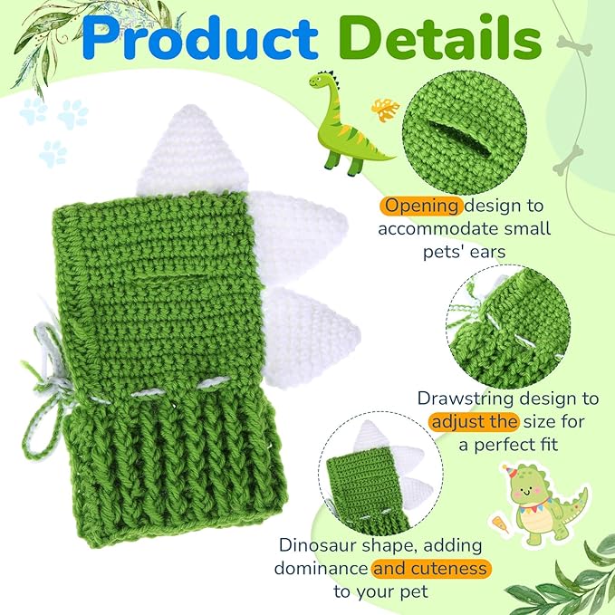 Dinosaur Costume Pet Crochet Cute Hat Cotton Soft Knitted Hats for Cats Kitten Puppy Pets Winter Costume