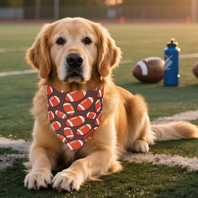 ADOGGYGO Dog Bandanas Boy Girl, Reversible Football Donuts Pet Scarf, Premium Fabric, Adjustable Fit Brown Football Bandanas for Extra Large Dogs (X-Large)