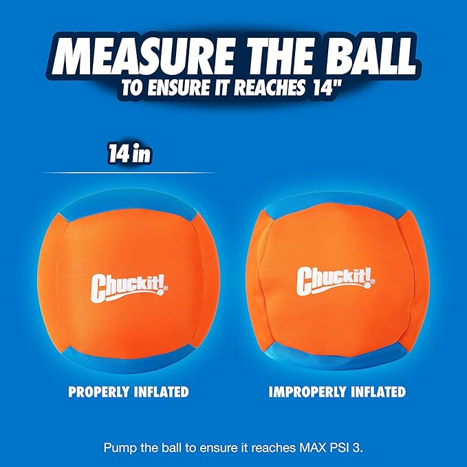 Chuckit! Big Air Fetch Ball Dog Toy (14 Inch) Herding Instincts Dog Toy, for Interactive, Non-Chewing Activities, for All Breeds, Inflating Pump Included