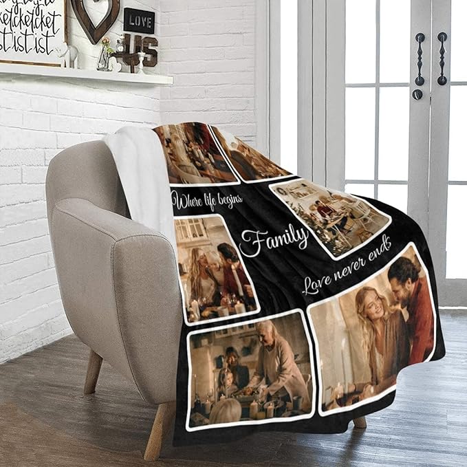 Customized Blanket with Photo Personalized Blankets with Your Own Pictures and Text Custom Throws Blanket Women Gifts for Family MOM Sisters Friends Besties Aunts Wife Mothers 6 Collage