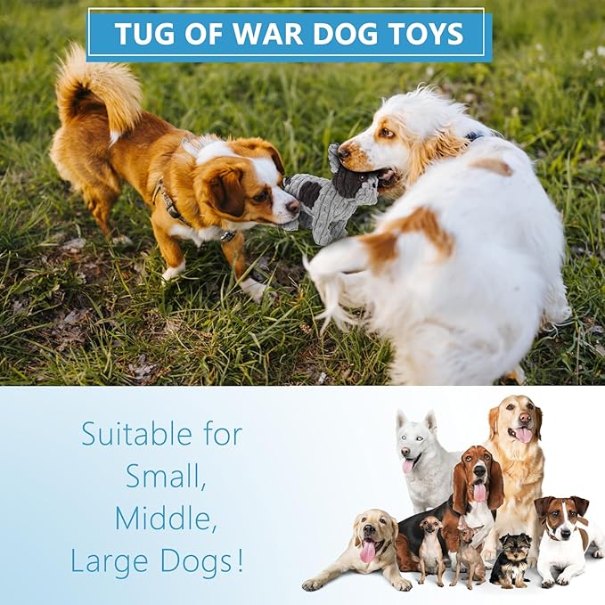 Dog Toys Plush Interactive Dog Toy with Crinkle Paper and Squeaker, Reduce Boredom and Anxiety, Cute Dog for Small Medium Large Dogs, Grey