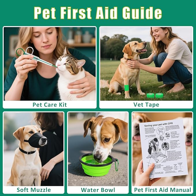 Pet First Aid Kit for Dogs - Pet Emergency Kit for Camping Hiking Traveling Hunting and Sports (Green)