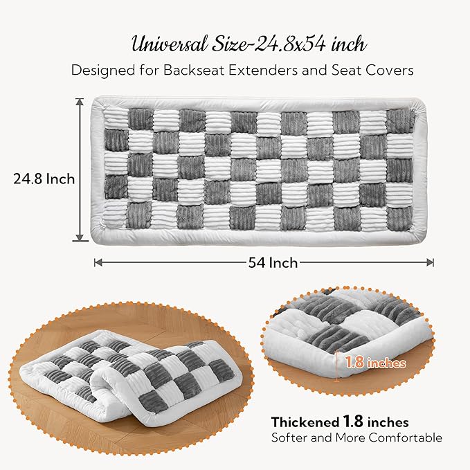 Soulbond Backseat Pet Bed Mat,Dog Bed for Car,Fuzzy Dog Seat Cover for Car Back Seat, Non-Slip Travel Pet Mat, Fit for Backseat Extenders and Seat Covers(Gray and White)