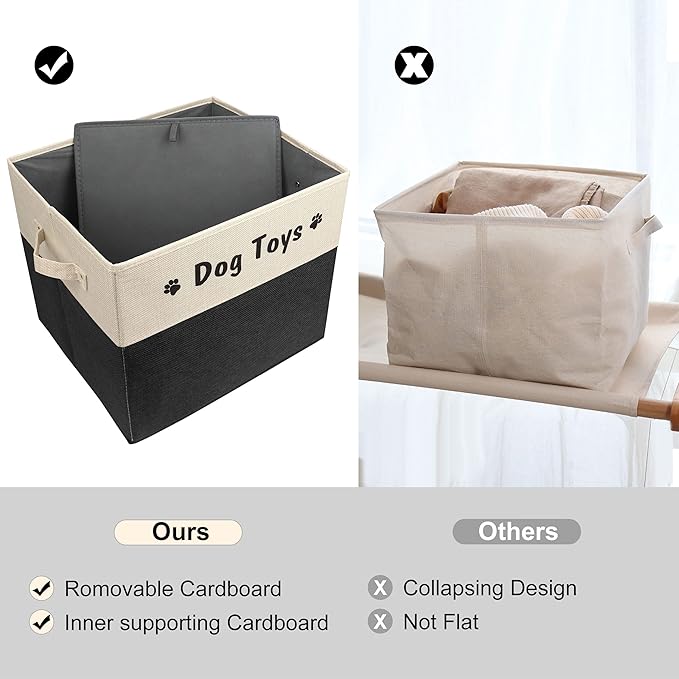 PET ARTIST Large Dog Toy Basket, Foldable Dog Toy Bin Box for Living Roon Area, Collapsible Storage Baskets with Comfortable Handles for Pet Coat,Accessories, Black, 15"x13"x12"