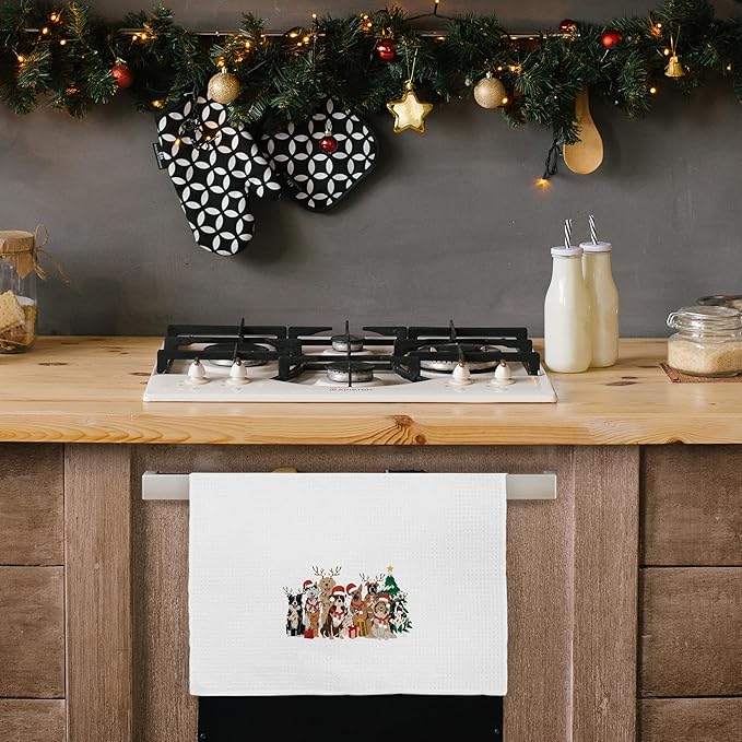 Christmas Dog Kitchen Hand Towels for Bathroom, Dog Dish Towels Tea Towels for Kitchen Decor, Christmas Kitchen Bathroom Decor, 16x24 Inches