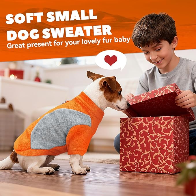 Small Dog Sweater with Leash Ring Soft Warm Fleece Fall Winter Dog Clothes Cute Cat Apparel Puppy Sweaters Classic Pullover Doggy Sweatshirts Chihuahua Costumes Cat Outfits(Orange,XL)