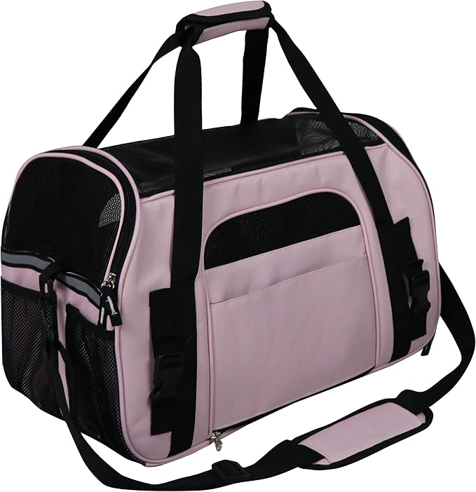 EliteField Soft Sided Pet Carrier (3 Year Warranty, Airline Approved), Multiple Sizes and Colors Available (Medium: 17" L x 9" W x 12" H, Pink)