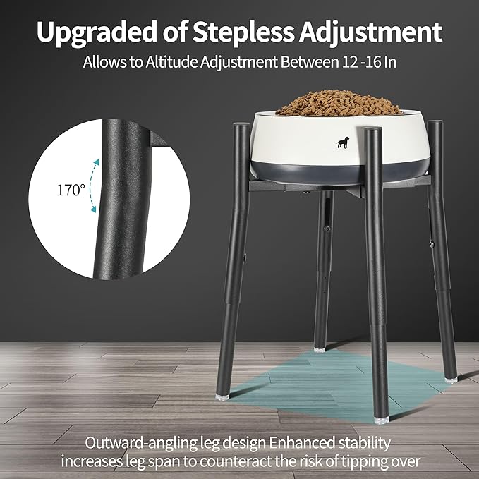 Raised Single Dog Bowl Stand, Adjustable 12-16" Tall, Elevated Dogs Food Bowl Stand for 8-12" Wide Bowls, Dog Bowl Holder for Medium Large - Metal Pets Dish Holder Only - Black