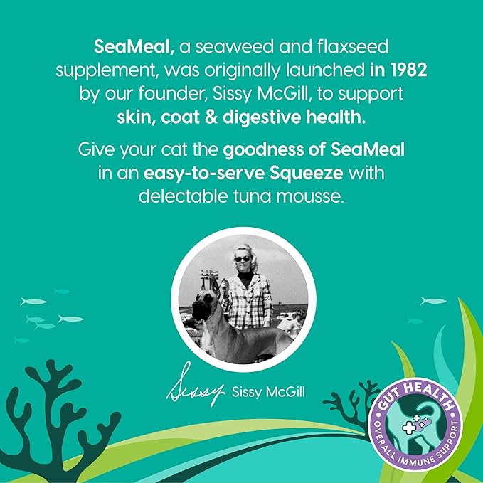 SeaMeal Squeeze Tuna Lickable Cat Treats with Seaweed for Skin & Coat - Wet Cat Treats with Digestive & Immune Health Support - Natural, Holistic, Grain Free (48 Squeezes)