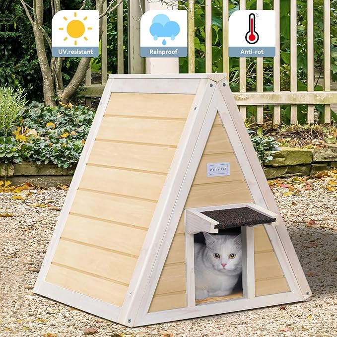 Petsfit Outdoor Cat House Weatherproof, Outside Feral Cat House with Escape Door,Outdoor Indoor Pet House for Small Animal, Small Rabbit Hutch Solid