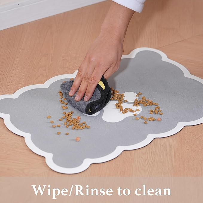 Ralxion Scalloped Dog Feeding Mat, Absorbent Mats for Dog Food and Water Bowl, Dispenser, Cute Elegant Aesthetic Grey Scallop Pet Placemat for Dogs, Cats, Puppy Accessories, 17" X 24”