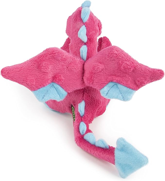 goDog Dragons Squeaky Plush Dog Toy with Chew Guard Technology, Durable Fabric & Squeaker for Active Play, Pink, Small