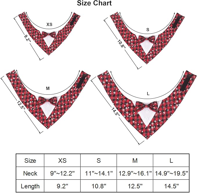 ADOGGYGO Christmas Dog Tuxedo Bandana, Red Plaid Pet Chritstmas Tux with Bowtie Adjustable Christmas Formal Costume for Medium Large Dogs Pets (L)