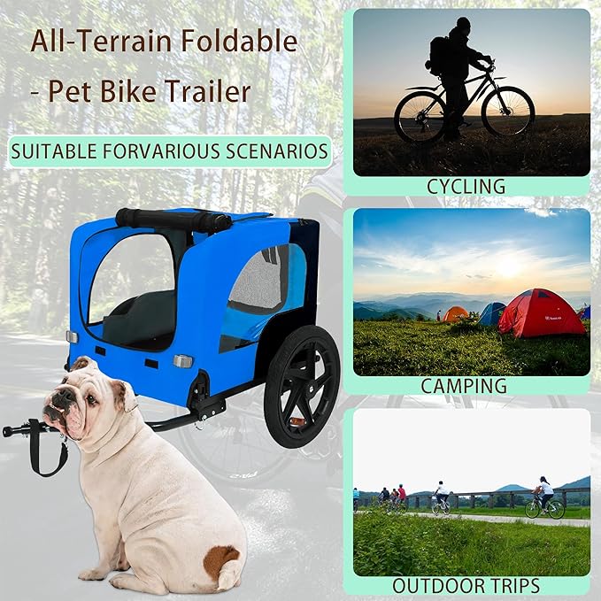 Collapsible Dog Bike Trailer for Small & Medium Pets - 16" All-Terrain Wheels, Universal Hitch, Quick Release & Non-Slip Floor - Internal Leash, Bicycle Accessories
