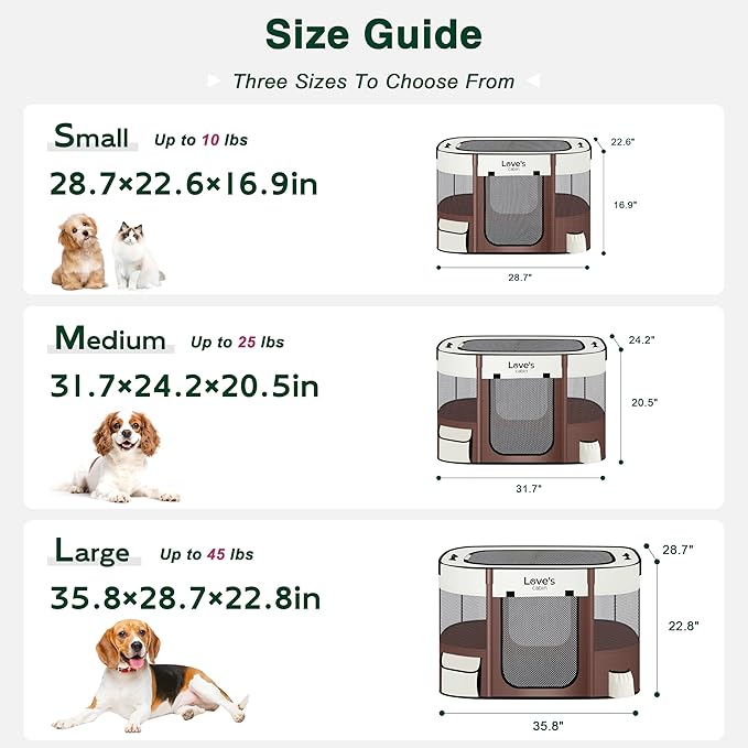 Love's cabin Pet Puppy Dog Playpen, Large Dog Tent Crates Cage Indoor/Outdoor, Portable Exercise Playpen for Cat, Foldable Pop Up Dog Kennel Playpen with Carring Case (L, Brown)