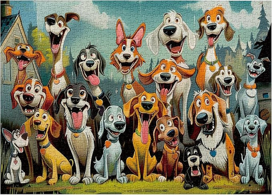Funny Dog Puzzles for Adults 1000 Pieces, Cute Puppy Animal Jigsaw Puzzle, Challenging Puppies Family Puzzle as Home Wall Art Decor