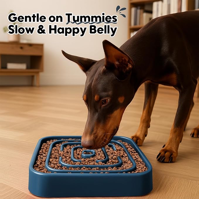 TOBYTO Slow Feeder Dog Bowls for Large Medium Breed, Anti-Choking Pet Slow Feeding Food Bowl, Non Slip Maze Puzzle Dog Feeder Bowl Prevent Bloating,Dark Blue