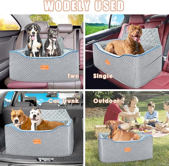 Dog Car Seat Large Size Dog, Washable Large Dog Car Seat, Detachable Memory Foam Pet Car Seat, Dog Booster Car Seat for Large Dogs 60 lbs, with 2 Dog Seat Belt and Dog Blankets