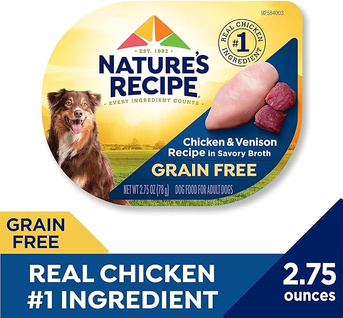Nature’s Recipe Grain Free Wet Dog Food, Chicken & Venison Recipe, 2.75 Ounce Cup (Pack of 12)