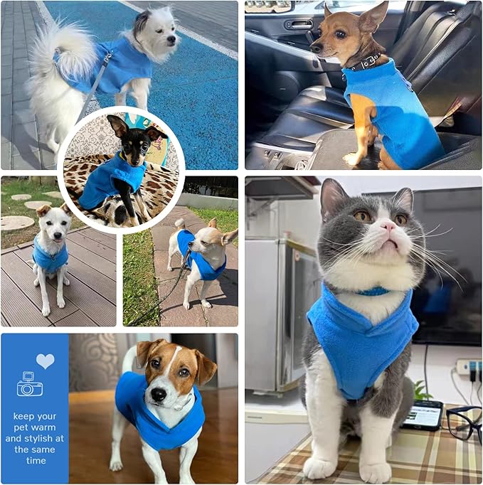 PETCARE Small Dog Sweater Cat Fleece Vest Soft Dog Jacket with Leash O-Ring Winter Warm Pet Pullover Coat Puppy Clothes for Small Dogs Cats Chihuahua Apparel Shih Tzu Costume, Blue