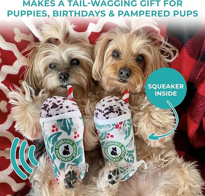 Haute Diggity Dog Starbarks Puppermint Mocha Plush Dog Toy for Small, Medium & Large Dogs, Interactive Funny Holiday Squeaky Toys, Soft, Durable, Machine-Washable, Safe & Cute Birthday Gift for Dogs