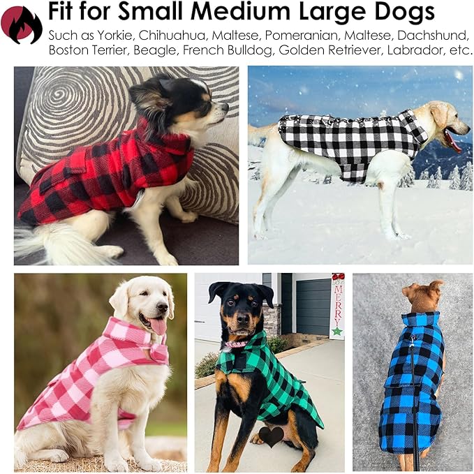 AOFITEE Dog Coat Plaid Dog Winter Coat for Small Dogs, Warm Dogs Jacket Christmas Sweater, Waterproof Pet Puffer Jacket, Reversible Pet Cold Weather Coats for Small Medium Large Pets, Green L
