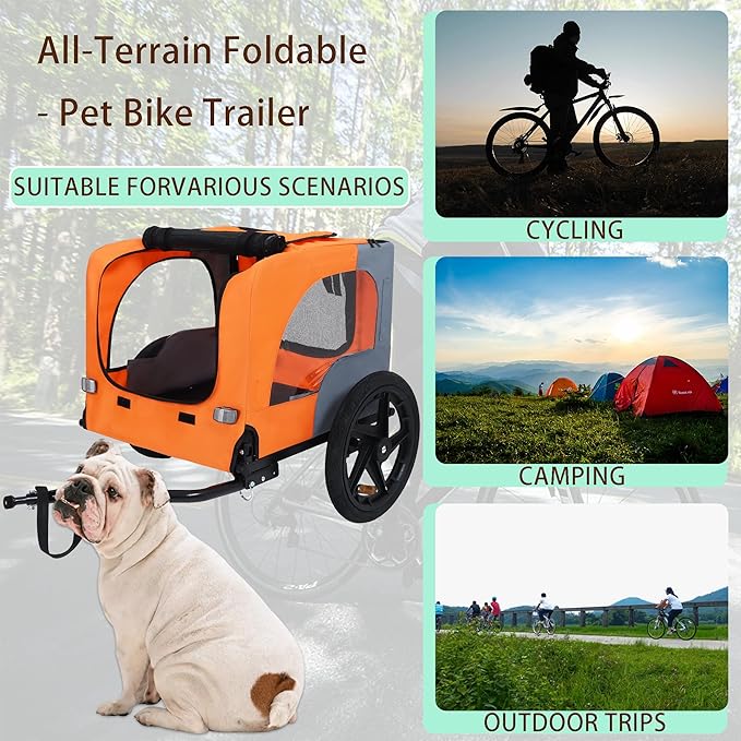 Collapsible Dog Bike Trailer for Small & Medium Pets - 16" All-Terrain Wheels, Universal Hitch, Quick Release & Non-Slip Floor - Internal Leash, Bicycle Accessories