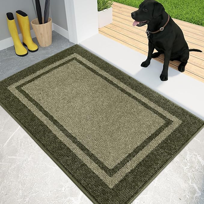 PURRUGS Dirt Trapping Door Mat 20" x 32", Non-Slip/Skid Machine Washable Entryway Rug, Shoes Scraper, Area Rug, Super Absorbent Welcome Mat for Muddy Wet Shoes and Paws, Budding Green & Sage Green