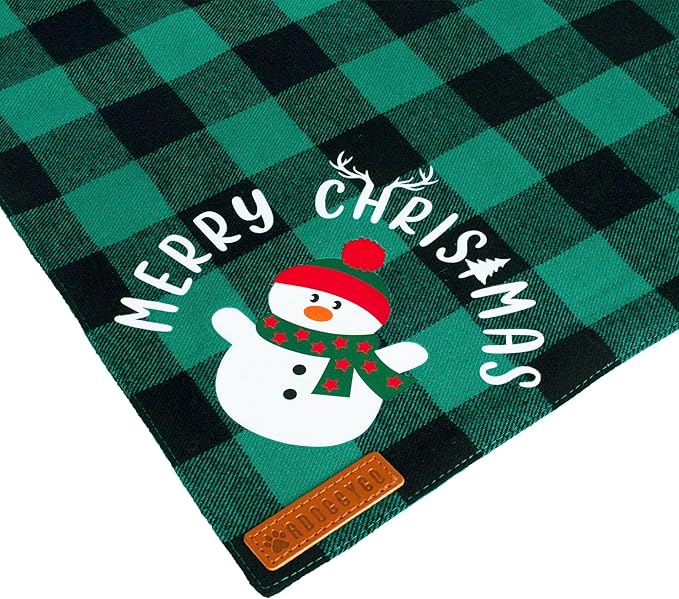ADOGGYGO Christmas Dog Bandanas, Red Green Plaid Pet Scarf, Premium Cotton Fabric, Xmas Santa Snowman Christmas Bandanas for Medium Large Dogs Pets (Large)